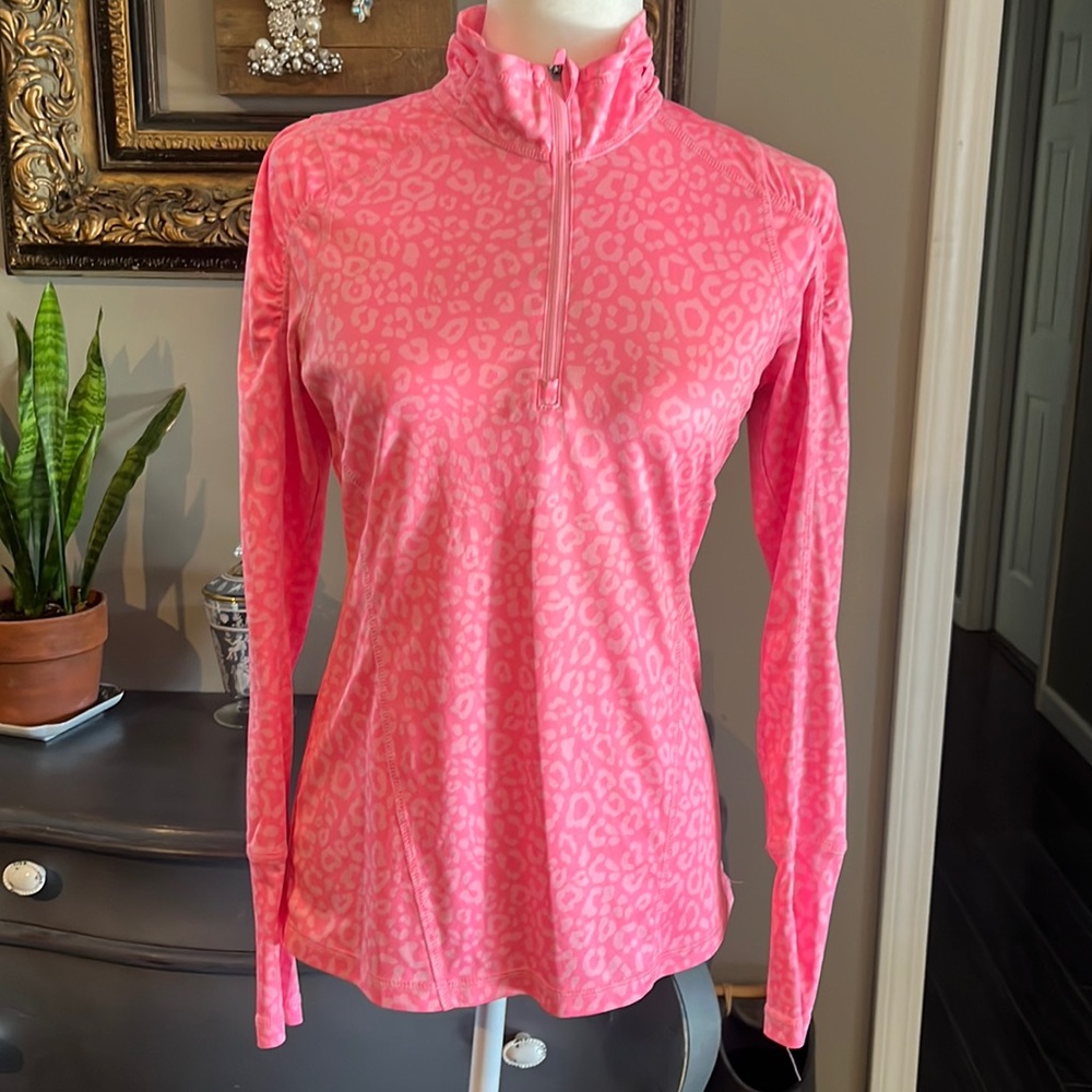Danskin Now Pink Leopard Print 1/4 Zip Athletic Jacket/Top